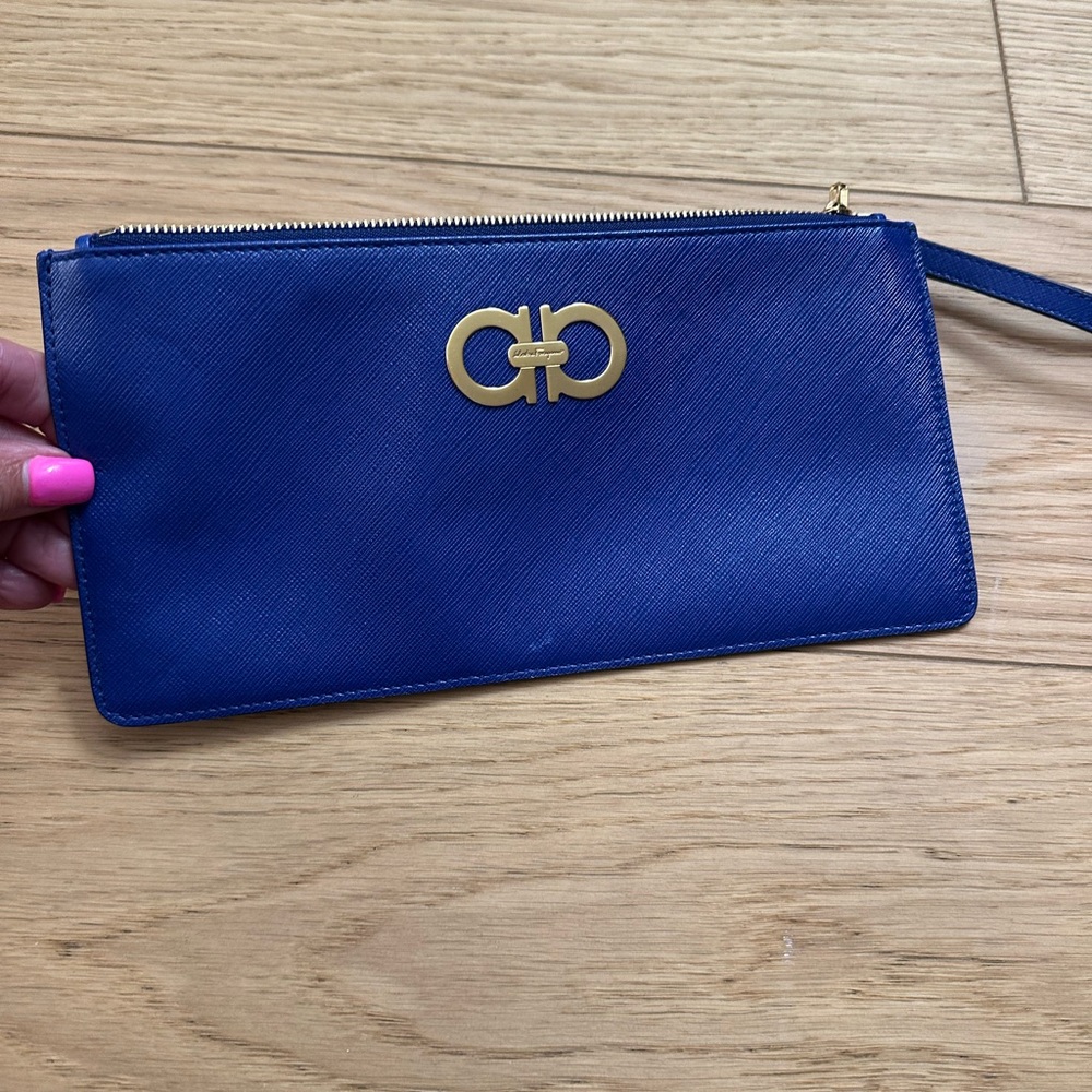 Salvatore Ferragamo Royal Blue Clutch with Gold Accent